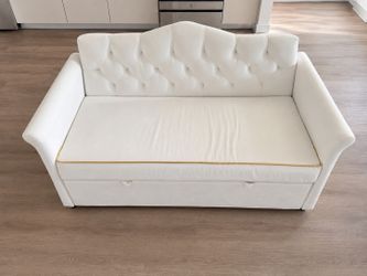 Convertible Velvet Sleeper Sofa Bed – Cream/White with Gold Trim