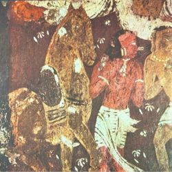 Man Horse Original Antique 1950’s Vintage Fine Art INDIA Print Poster Ajanta Caves Wall Painting -Italy Printed Ephemera HILLCREST