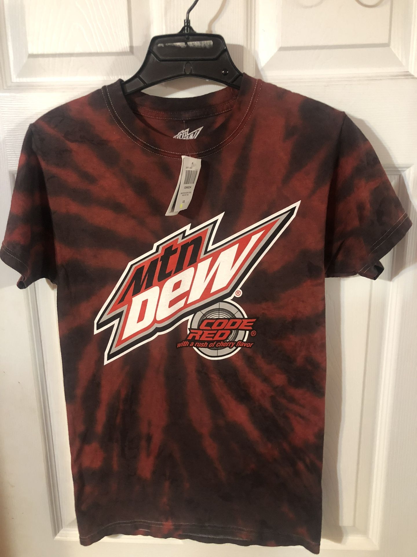 Mountain Dew Code Red Tie Dye T-Shirt. Size Adult Extra Small (XS). Brand New With Tags
