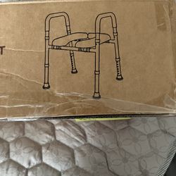 Raised Toilet Seat.  Grey Seat.  Blue Handles