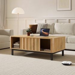 New Coffee Table Wood Fluted Style 41”