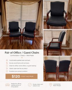 Pair of Executive Guest Chairs – Solid Wood & Navy Blue Upholstered