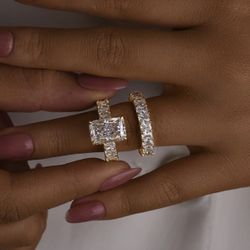 5.0Ct Luxe Radiant Cut Engagement Ring Travel Ring With Radiant Cut Wedding Band