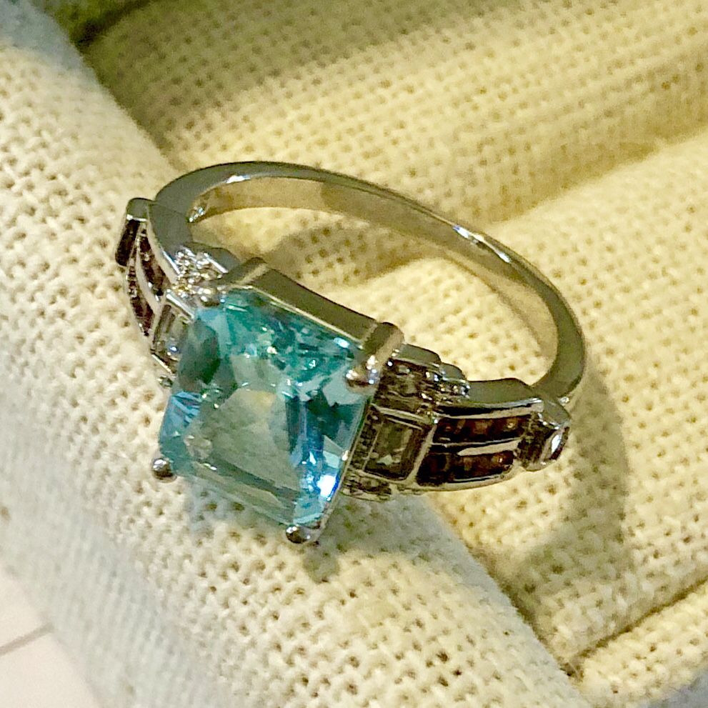 NEW Sea Blue Silver Plated Ring - Sizes 8 & 8 1/2