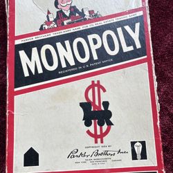 Vintage 1954 Monopoly Parts Wood Houses Hotels Red Dice Box No Board