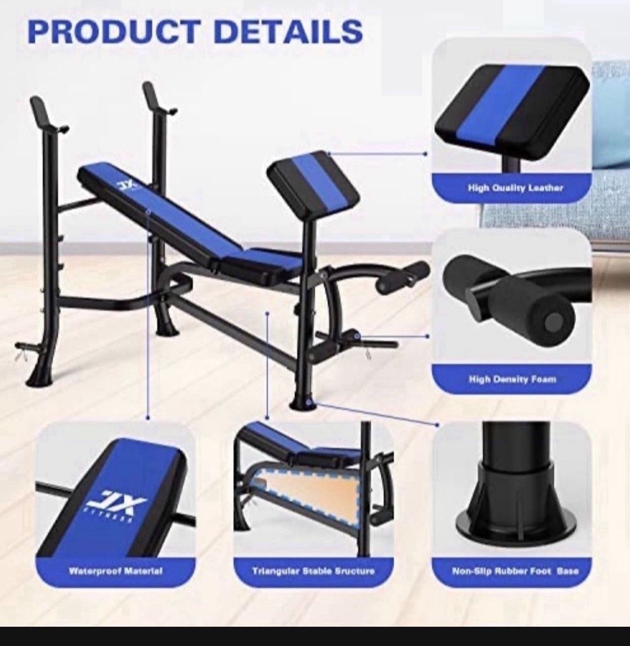 Olympic Weight Bench with Rack , Bench Press Rack with Leg Extension, Preacher Curl, and Weight Storage for Home Gym Weight Lifting and Strength Train