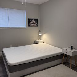 Queen size bed set with metal frame and nightstands