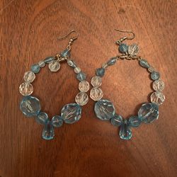 Large Fun Earrings Blue And White Plastic Beads