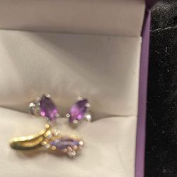 Beautiful Dazzling, Amethyst earrings, and brooch