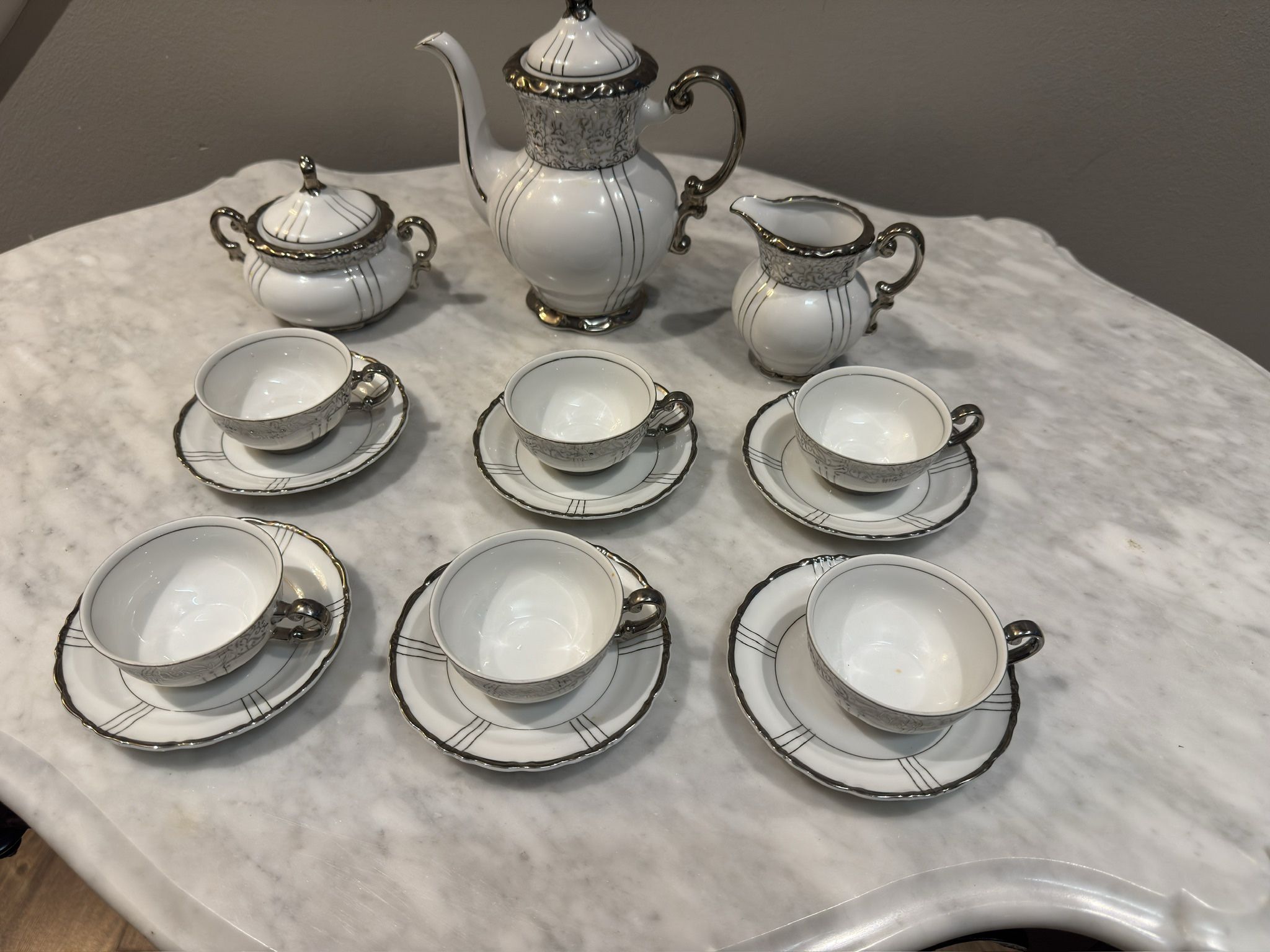 Seyei Fine China Renaissance 1031 White with Silver Trim