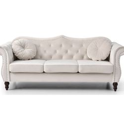 New Velvet Sofa in Ivory,  3 seater with pillows 