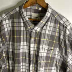 Holton Button Shirt Mens Plaid  XXL Gray/ White/ Yellow Short Sleeve Collared . 