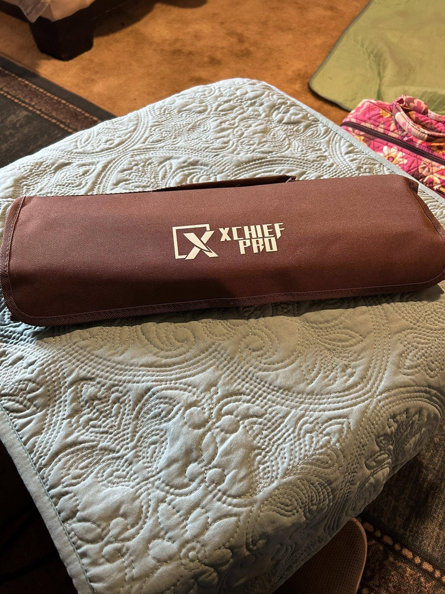 NEW X Chief Pro Japanese High Carbon Steel Nakiri Santoku Knife Set  w/case.