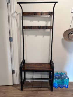Entryway hall tree with bench and shoe rack