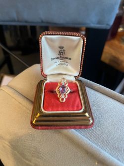 Beautiful Vintage 10k Gold Amethyst Diamond Ring