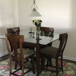 Elegant 5-Piece Counter-Height Glass Top Dining Set- Modern & Solid Wood