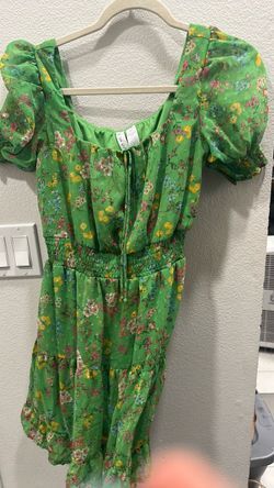 Green Floral Puff Sleeve Mini Dress