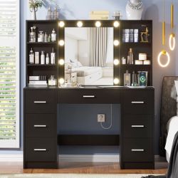 Black Makeup Vanity With Lights And Storage