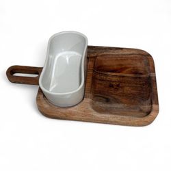Wood Serving Board with Ceramic Dip Bowl