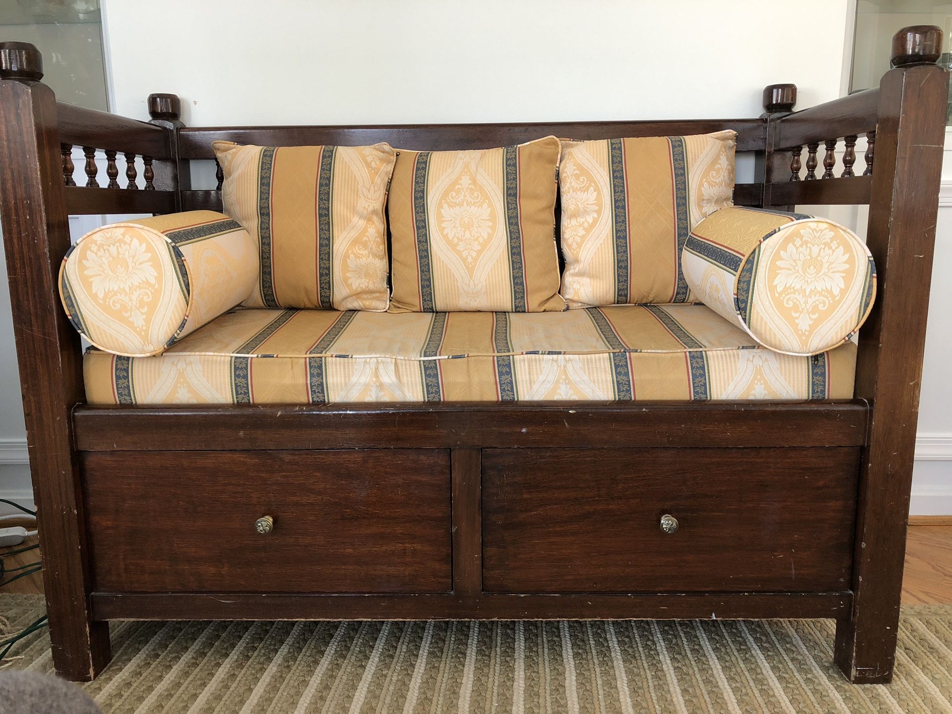Solid Wood Bench With Cushions And Storage