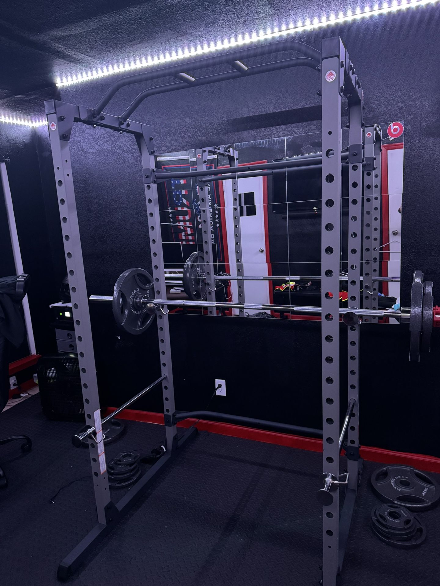 Fitness Reality Power Cage + Olympic Barbell + Plates