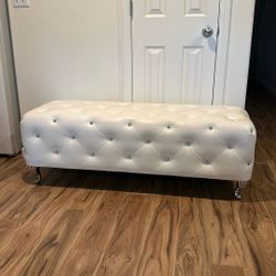 White Padded Bench With Rhinestones 