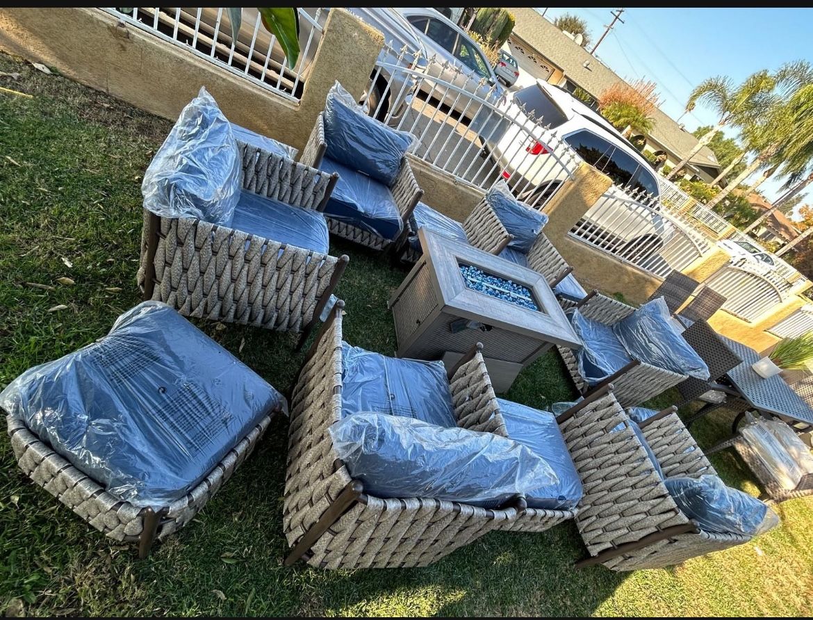 Brand New Patio Outdoor Furniture Set With Fire Pit Sunbrella Fabric