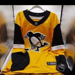 PITTSBURGH PENGUINS ALTERNATE GOLD FANATICS BREAKAWAY HOCKEY JERSEY Men SZ Large