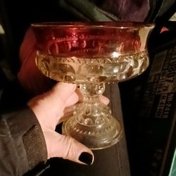 Goblet Clear And Red Glass Crystal Dessert Dish Pedastal 