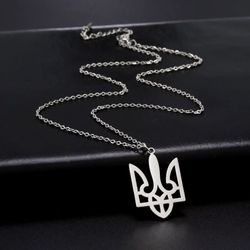 New Ukrainian Tryzub Trident Pendant Necklace Silver Color