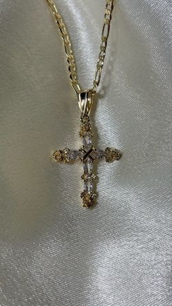 Gold plated cross necklace with roses