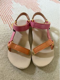 Teva Pink Tan Colorblock Strappy Hook & Loop Sandals Girls US 3