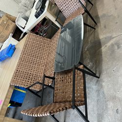 patio 4 Pieces Outdoor Furniture Set, Leather-Look Patio Conversation Set, Vintage Brown Wicker Chairs Loveseat and A Coffee Table, Patio Furniture fo