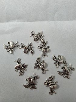 Silver Tone Bee Charms Set of 10
