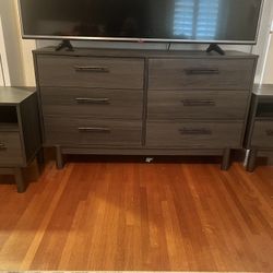 Dark Grey Dresser And 2 Matching Nightstands 