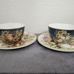 Summer harvest pumpkin 2 bowls and 2 plates