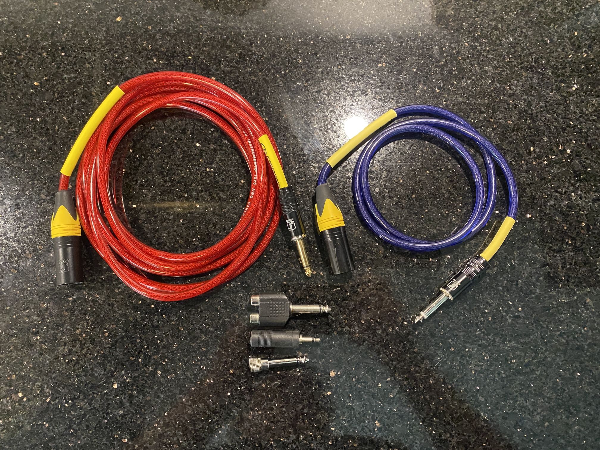 2 Solcor Audio Cables 10ft & 3ft 3-Pin XLR Male Plug to 6.35mm Jack & 3 Adapters