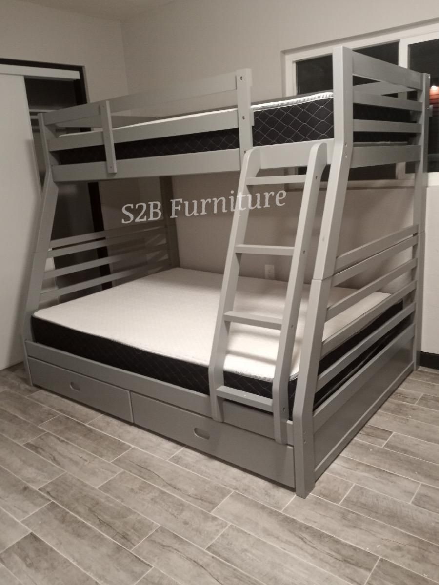 Twin Full Grey Bunkbed With Ortho Mattress Included