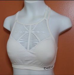 Bebe Intimates White Seamless Bra Small w/Removable Pads High Neck Cutout
