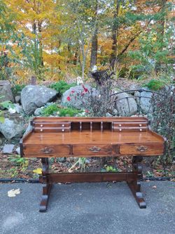 Vintage Wood Writing Desk with Drawers