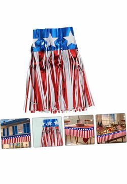 2 Independence Day PET Tinsel Fringe Garland Banner, 600x30x0.2cm Red White Blue Star Patterns, Shimmering Trim, for Walls, Windows, Table Skirting Re
