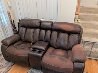 Brown Leather Electric Reclining Love Seat