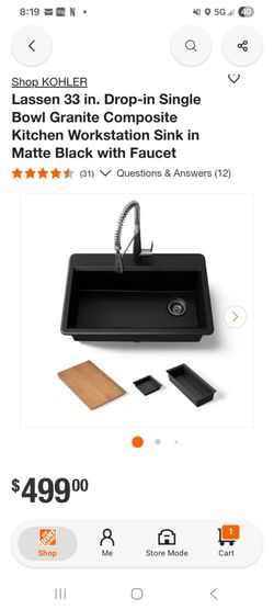 Lassen 33 in. Drop-in Single Bowl Granite Composite Kitchen Workstation Sink in Matte Black with Faucet