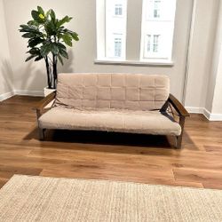 Full Size Futon Sofa Bed Folding With Wood Arm Rests