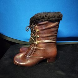 Women's Waterproof Leather Faux Fur Ankle Shoes (Size 7)