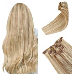 Human Hair Straight Clip In Extension 5 Pcs Ash to Platinum Blonde Ombre 22" 70g