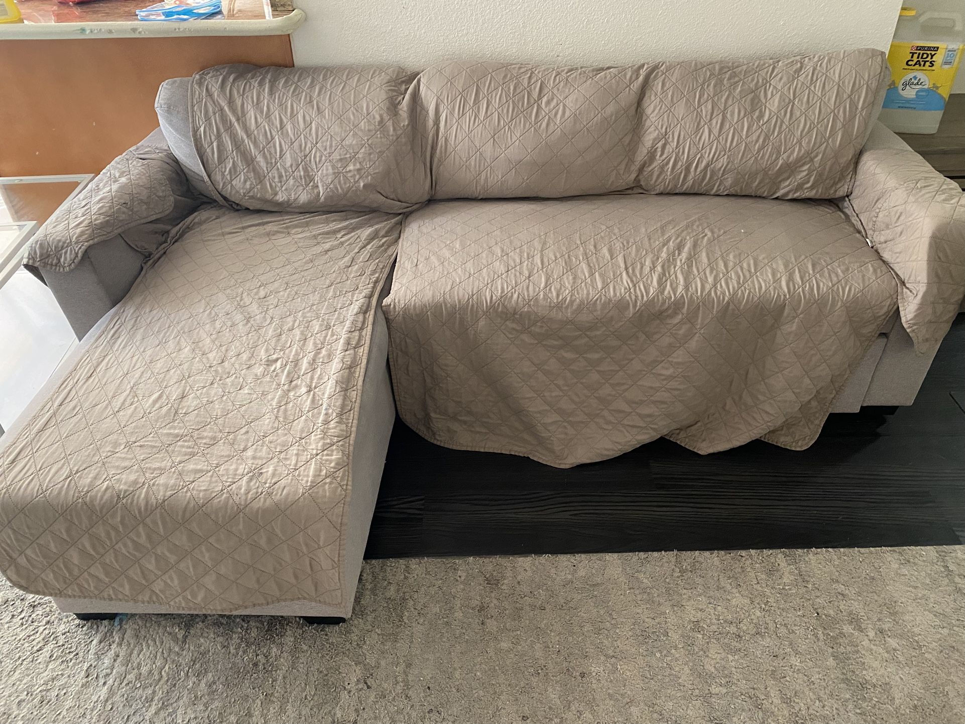 Light Gray Sectional Sofa with Storage + Pull-Out Bed