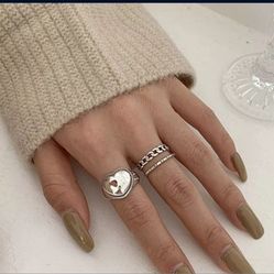 Set 2 925 Sterling Silver Women's Cuff Ring Band Adjustable Size Gift Rings