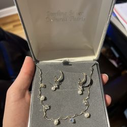 Sterling Silver Pearl Necklace and Earring Set