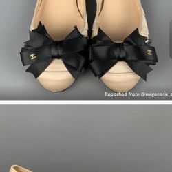 CHANEL beige Silk Pleated Flats Size 6.5/7